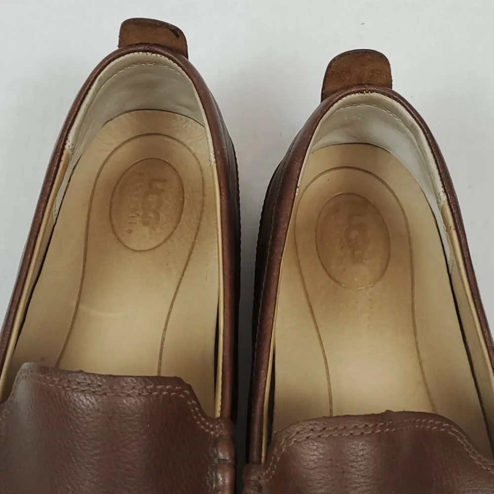 UGG brown leather men slip on shoes mocasin size 12